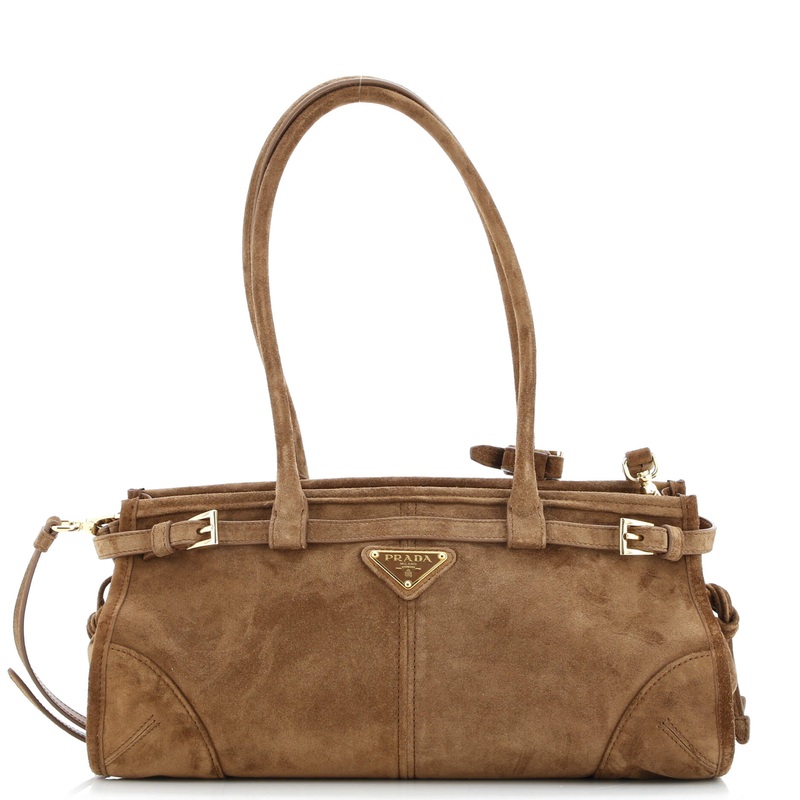 Belted Convertible Shoulder Bag Suede Medium