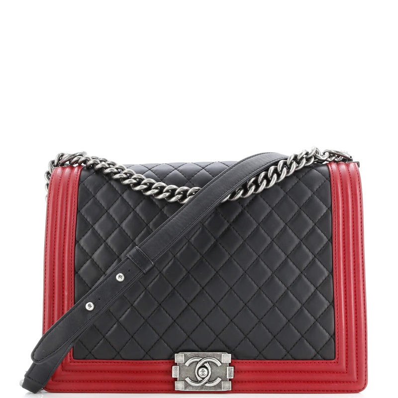 Bicolor Boy Flap Bag Quilted Lambskin Large
