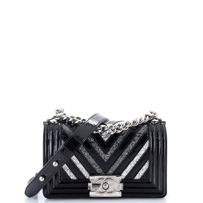 Boy Flap Bag Chevron Patent with Glitter PVC Small
