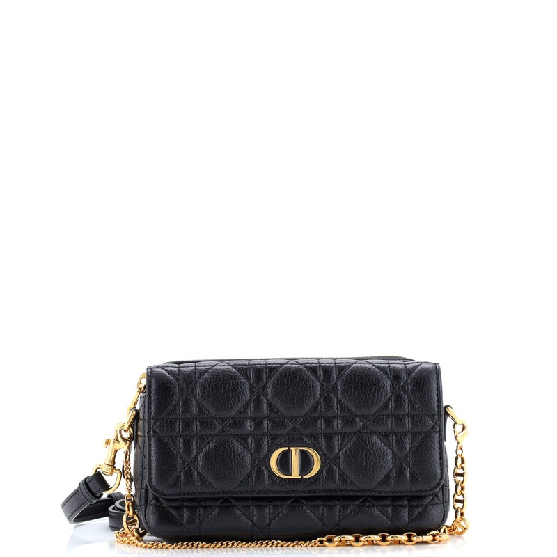 Caro Flap Double Pouch Crossbody Bag Cannage Quilt Calfskin