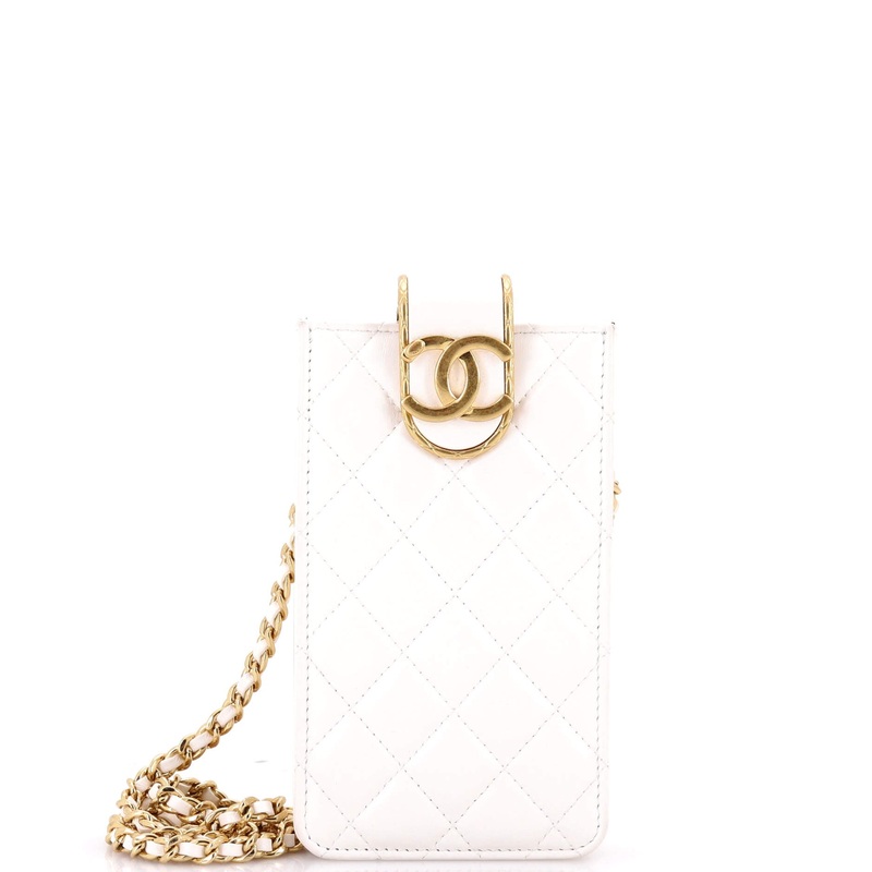 CC Clasp Phone Holder Crossbody Bag Quilted Lambskin