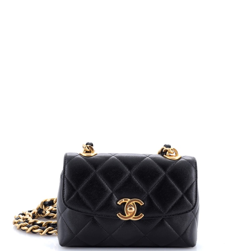 CC Rounded Flap Crossbody Bag Quilted Caviar Mini