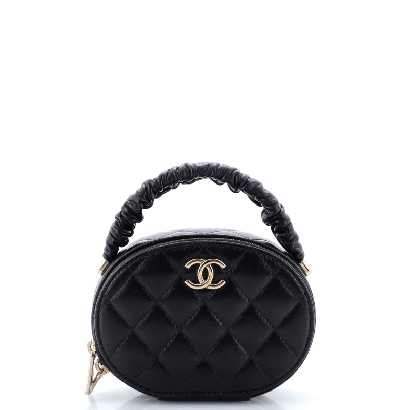 CC Ruched Oval Top Handle Quilted Lambskin Mini