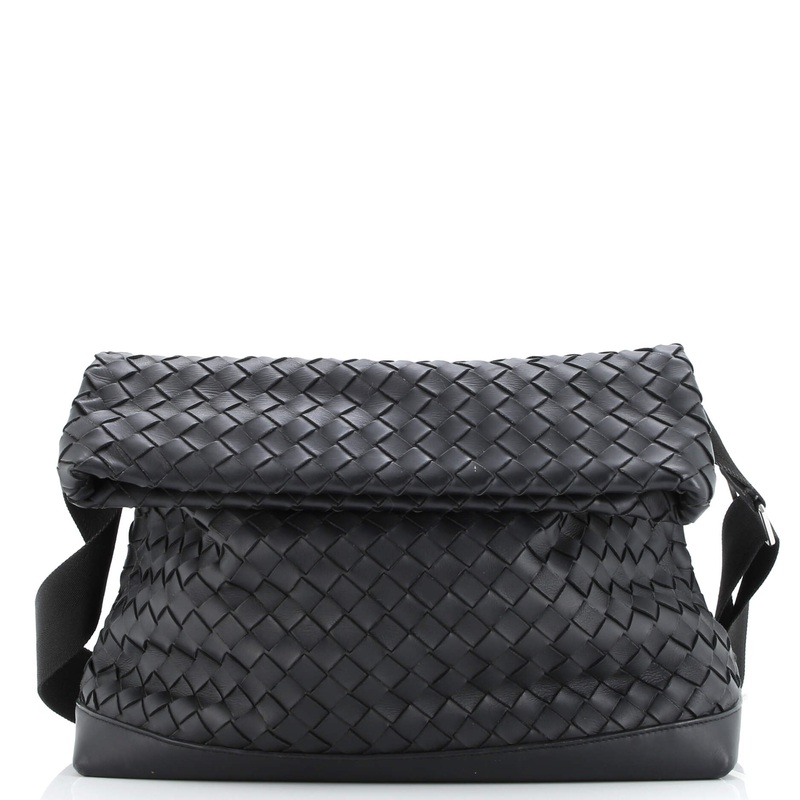 Classic Fold Over Messenger Bag Intrecciato Leather Large