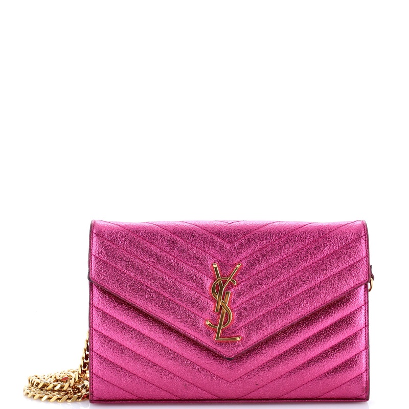 Classic Monogram Wallet on Chain Matelasse Chevron Metallic Leather Medium