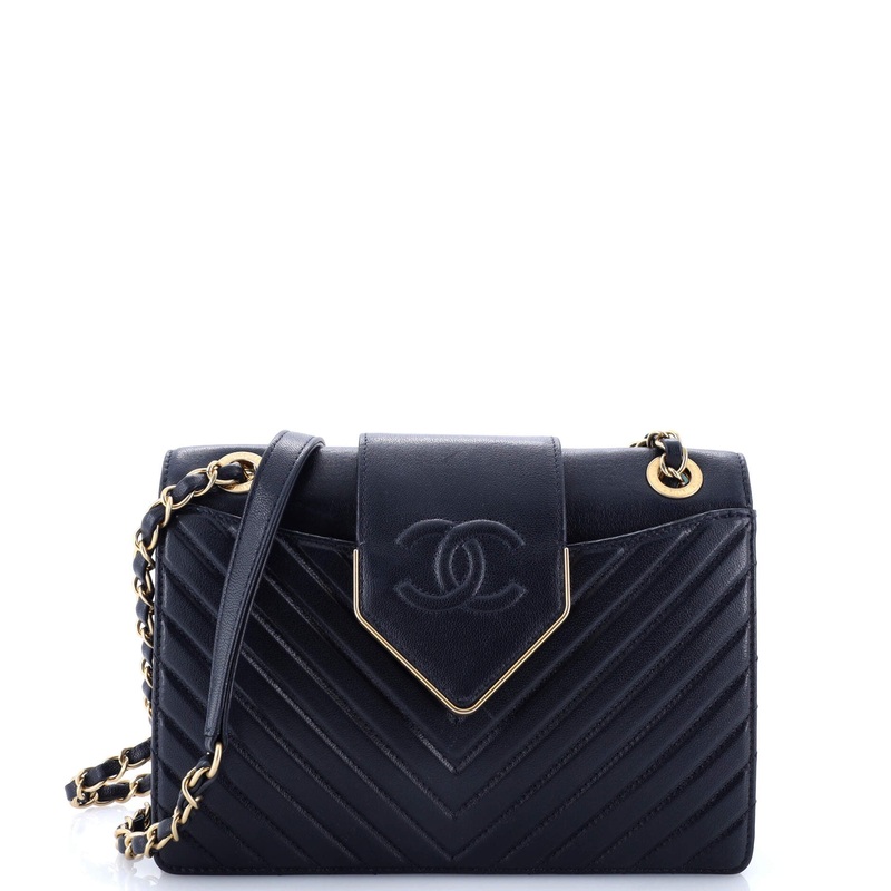 Collar and Tie Flap Bag Chevron Sheepskin Small