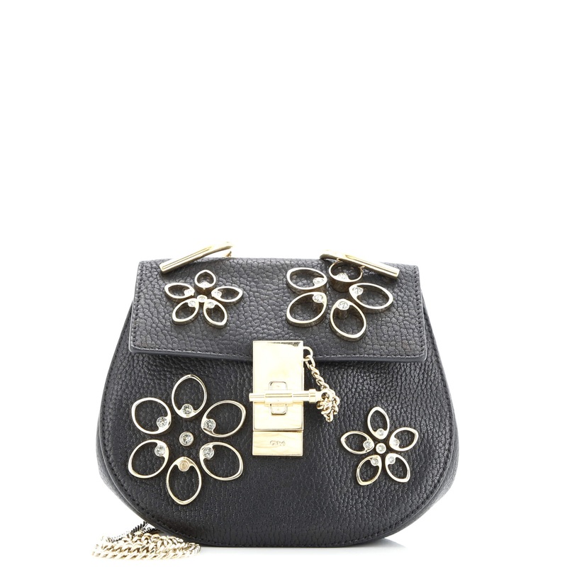 Drew Crossbody Bag Crystal Flower Embellished Leather Nano