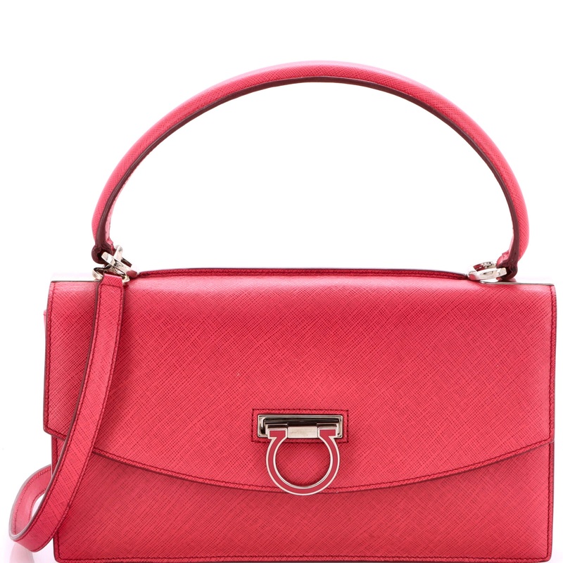 Gancini Convertible Top Handle Bag Saffiano Leather East West