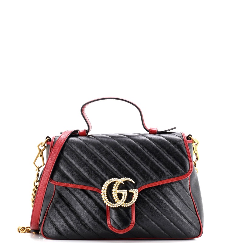 GG Marmont Top Handle Flap Bag Diagonal Quilted Leather Small