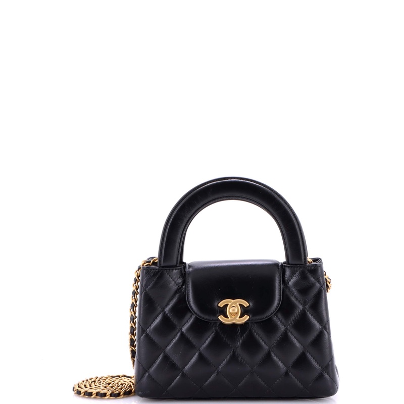 Kelly Top Handle Shopping Bag Quilted Shiny Aged Calfskin Mini