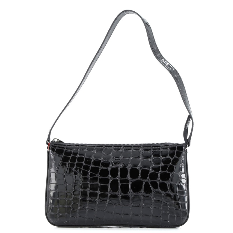 Loubila Shoulder Bag Crocodile Embossed Leather