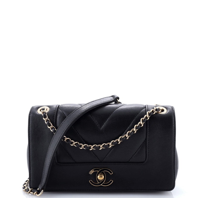 Mademoiselle Vintage Flap Bag Chevron Sheepskin Small