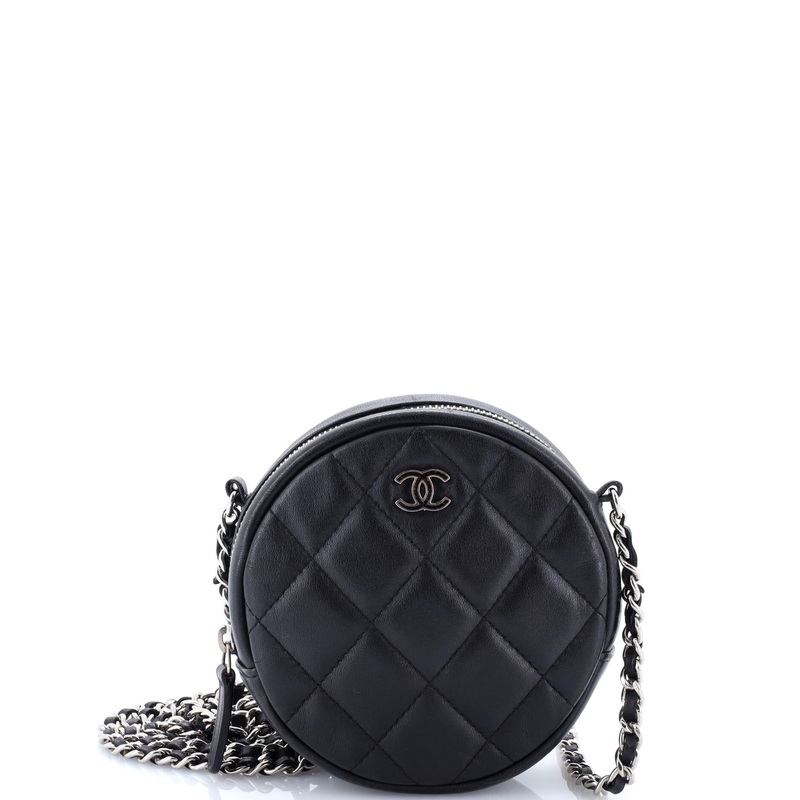 Round Clutch with Chain Quilted Lambskin Mini