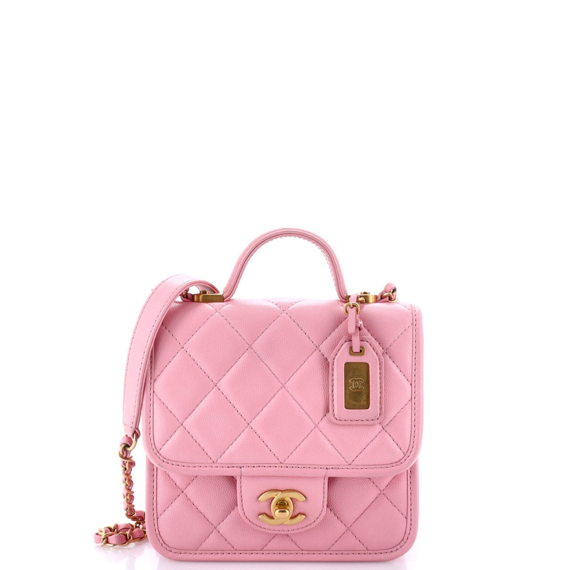 School Memory Top Handle Flap Bag Quilted Caviar Mini