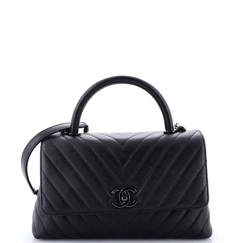 So Black Coco Top Handle Bag Chevron Caviar Small