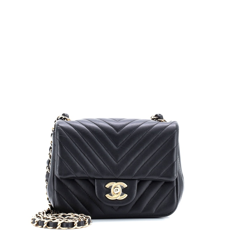 Square Classic Single Flap Bag Chevron Lambskin Mini