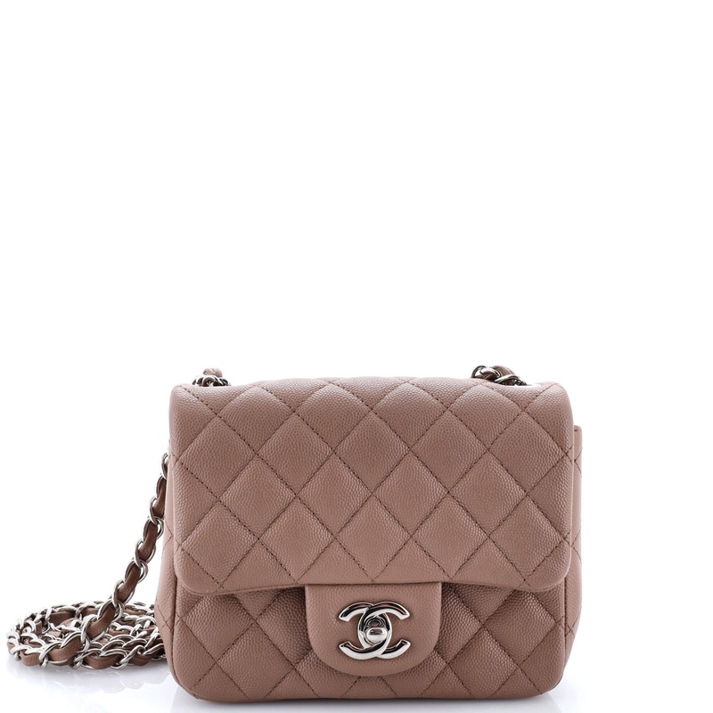 Square Classic Single Flap Bag Quilted Caviar Mini