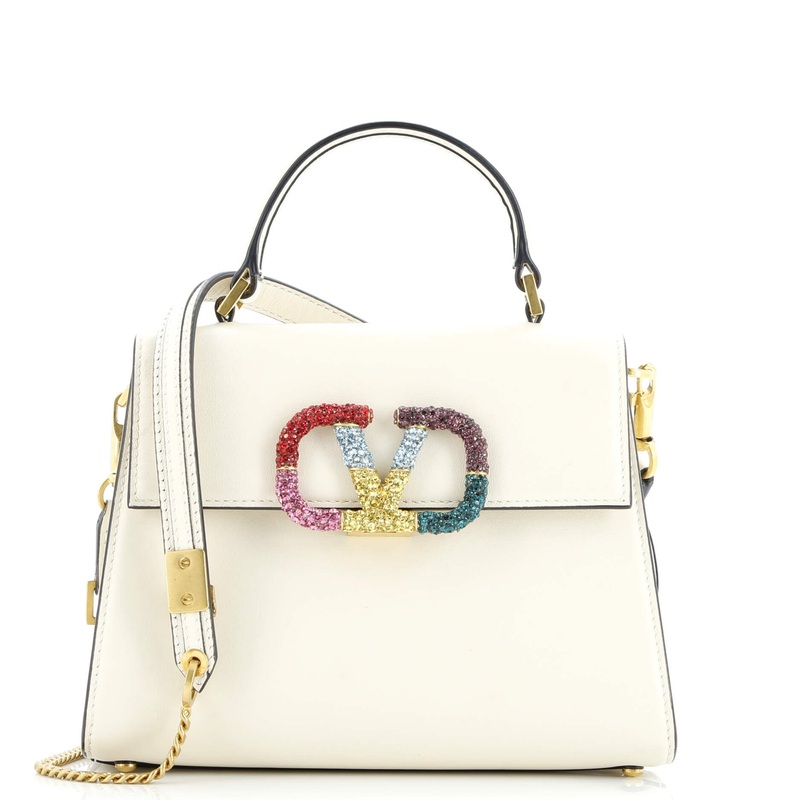 VSling Top Handle Bag Leather with Crystal Detail Small