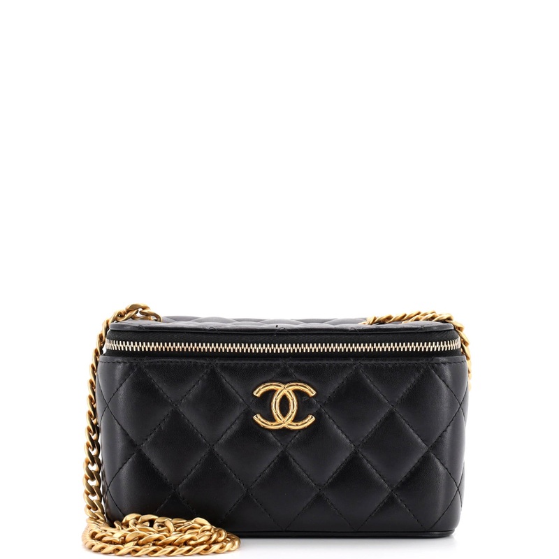 All Slide Long Vanity Case with Chain Quilted Lambskin Small