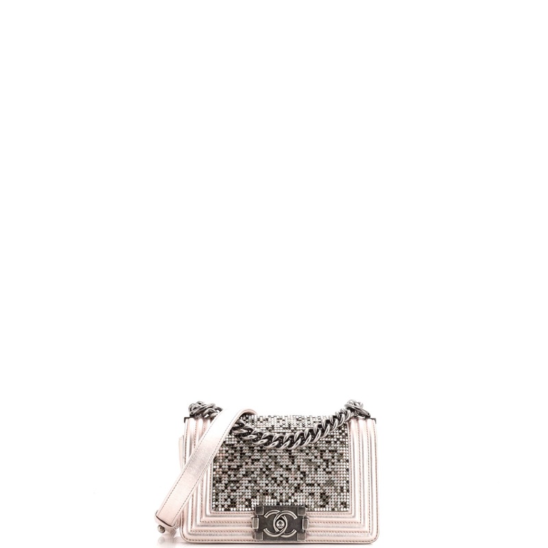 Boy Flap Bag Strass Embellished Leather Small