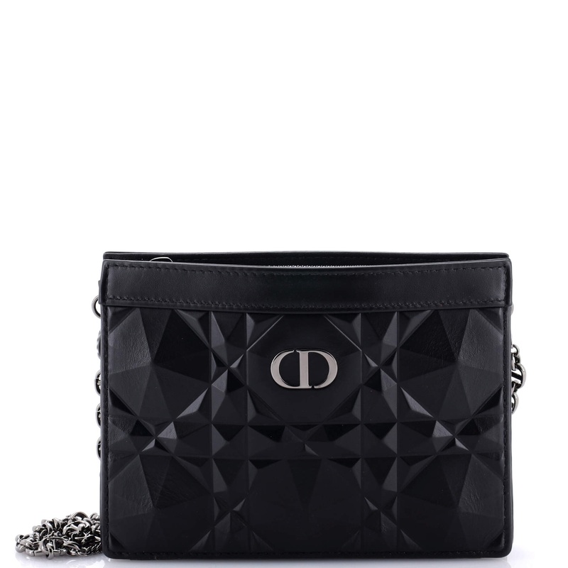 Caro Zipped Pouch With Chain Diamond Motif Cannage Calfskin