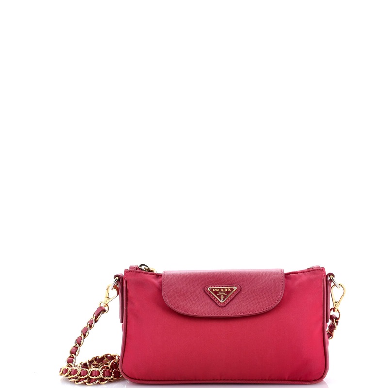 Chain Crossbody Bag Tessuto and Saffiano Leather Small