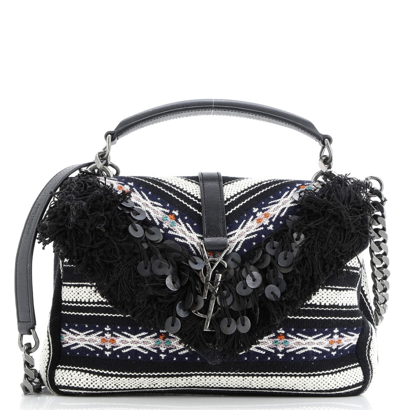 Classic Monogram College Bag Canvas with Embellished Fringe Medium