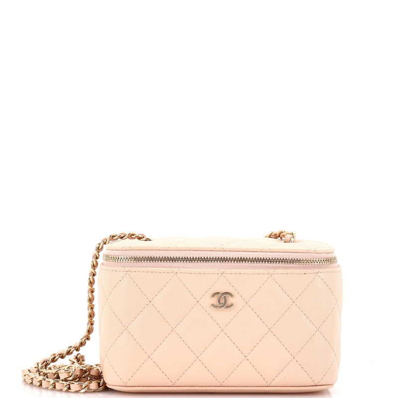 Classic Vanity Case with Chain Quilted Caviar Small