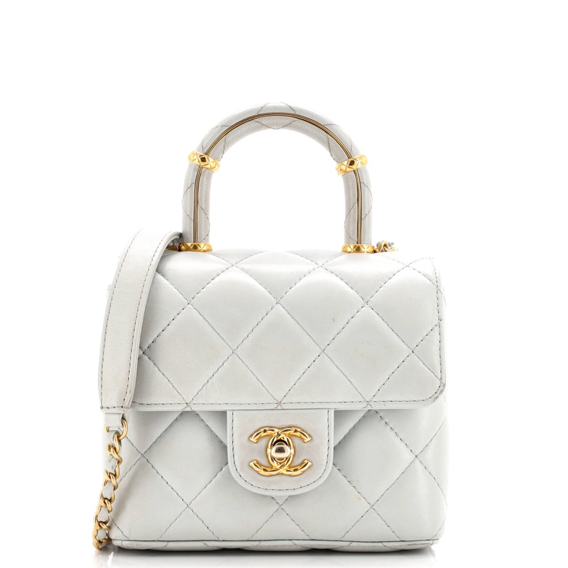 Crush Top Handle Flap Bag Quilted Lambskin Mini