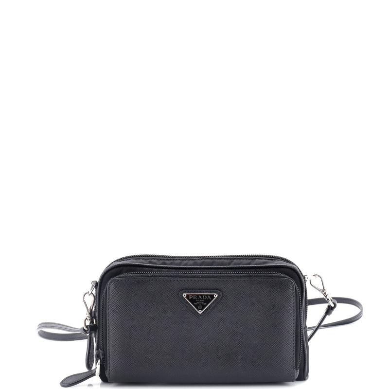 Double Zip Camera Bag Tessuto and Saffiano Leather Mini
