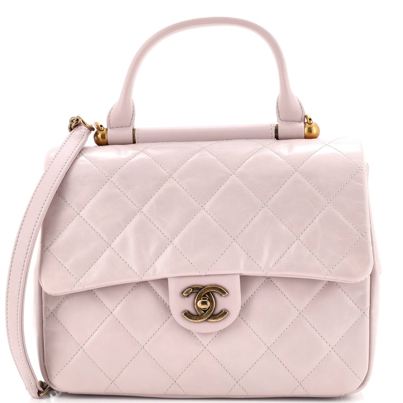 Gold Bar Top Handle Bag Quilted Aged Calfskin Medium