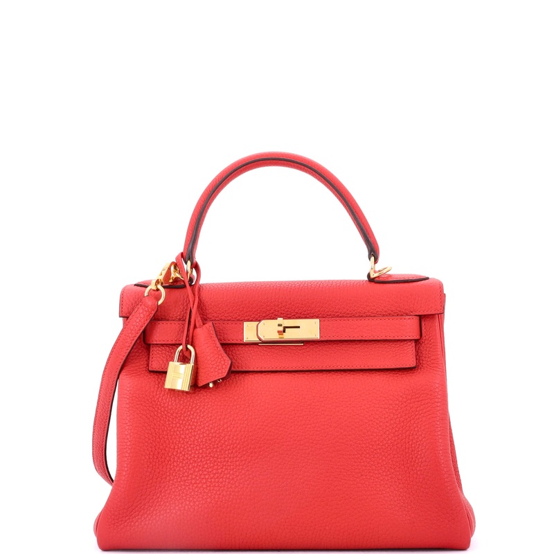 Kelly Handbag Rouge Tomate Clemence with Gold Hardware 28