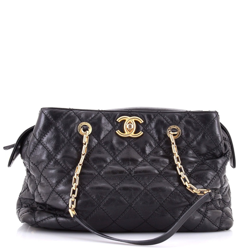 Retro Chain Zip Satchel Quilted Calfskin Large