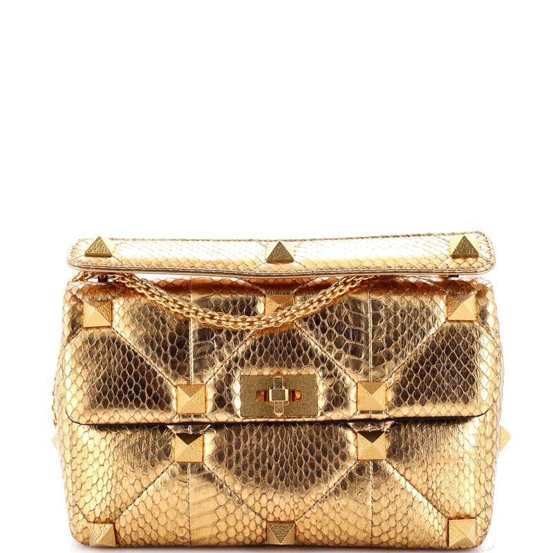 Roman Stud Flap Bag Quilted Python Medium