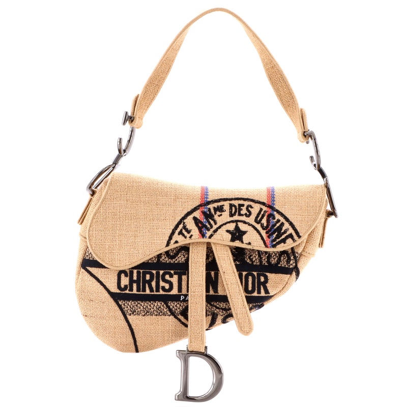 Saddle Bag Embroidered Jute Canvas Medium