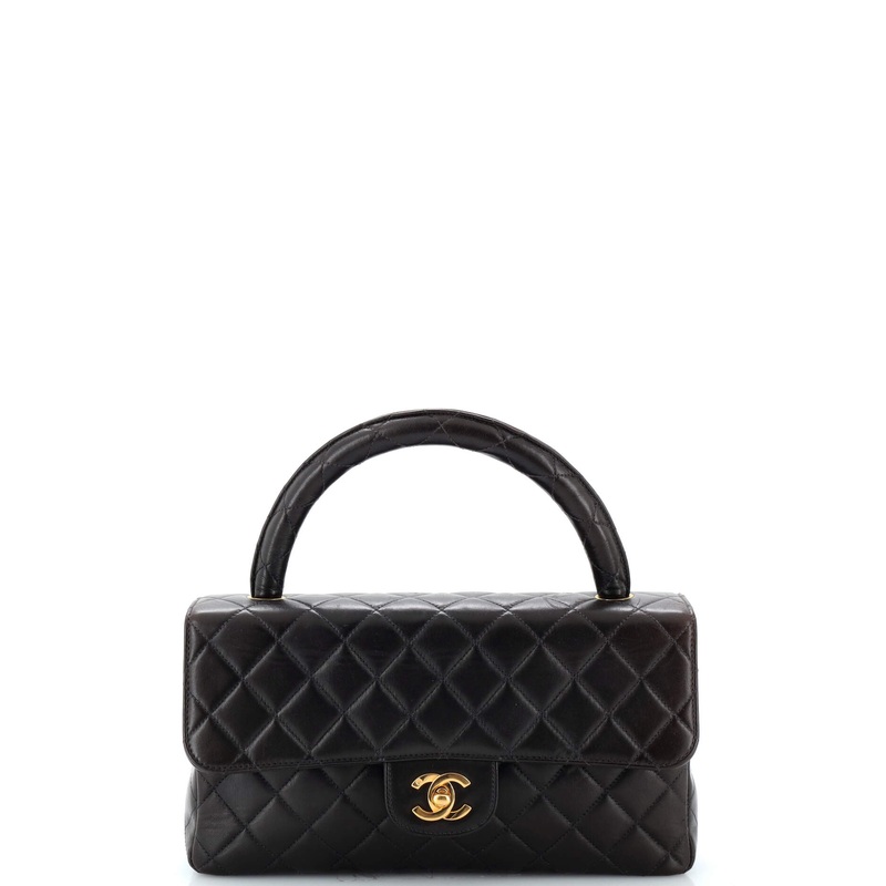 Vintage Twin Top Handle Flap Bag Quilted Lambskin Medium