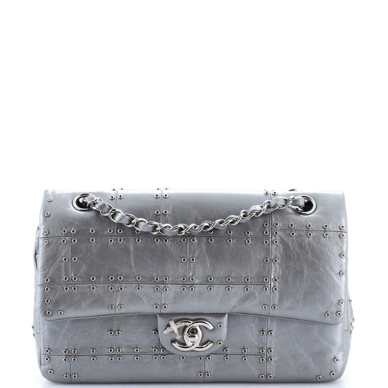 Airlines Classic Double Flap Bag Studded Quilted Glazed Calfskin Medium