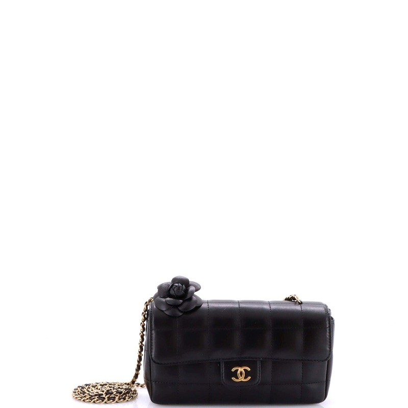 Camellia Chocolate Bar Flap Bag Quilted Lambskin Mini