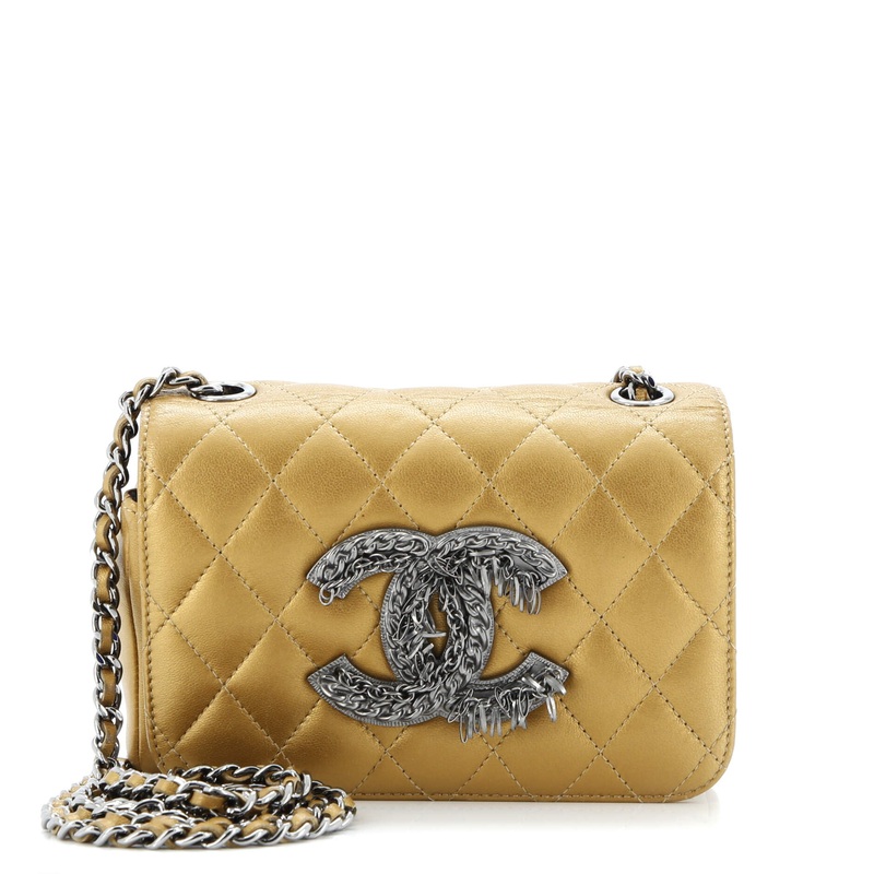 CC Chain Fringe Full Flap Bag Quilted Leather Mini