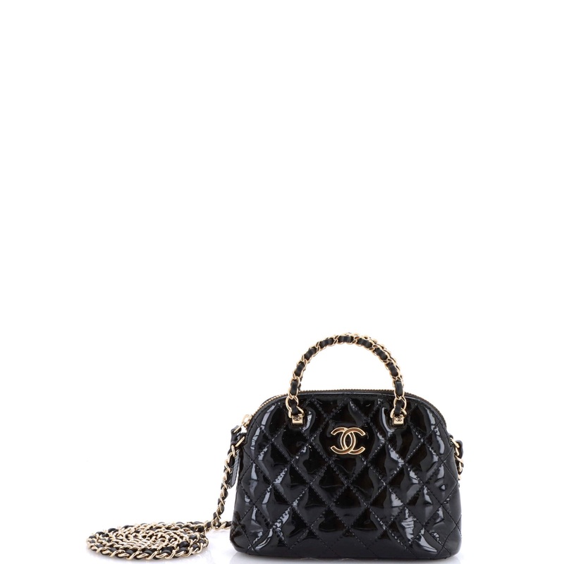 CC Dome Zip Crossbody Bag Quilted Patent Mini