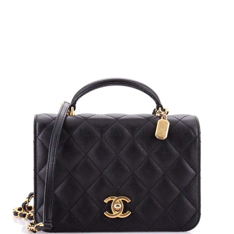 CC Top Handle Chain Full Flap Bag Quilted Caviar Mini