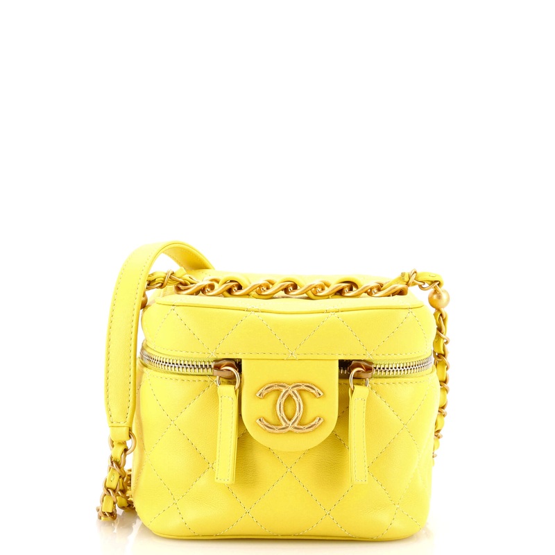 Chain Bar Vanity Case with Chain Quilted Calfskin Small