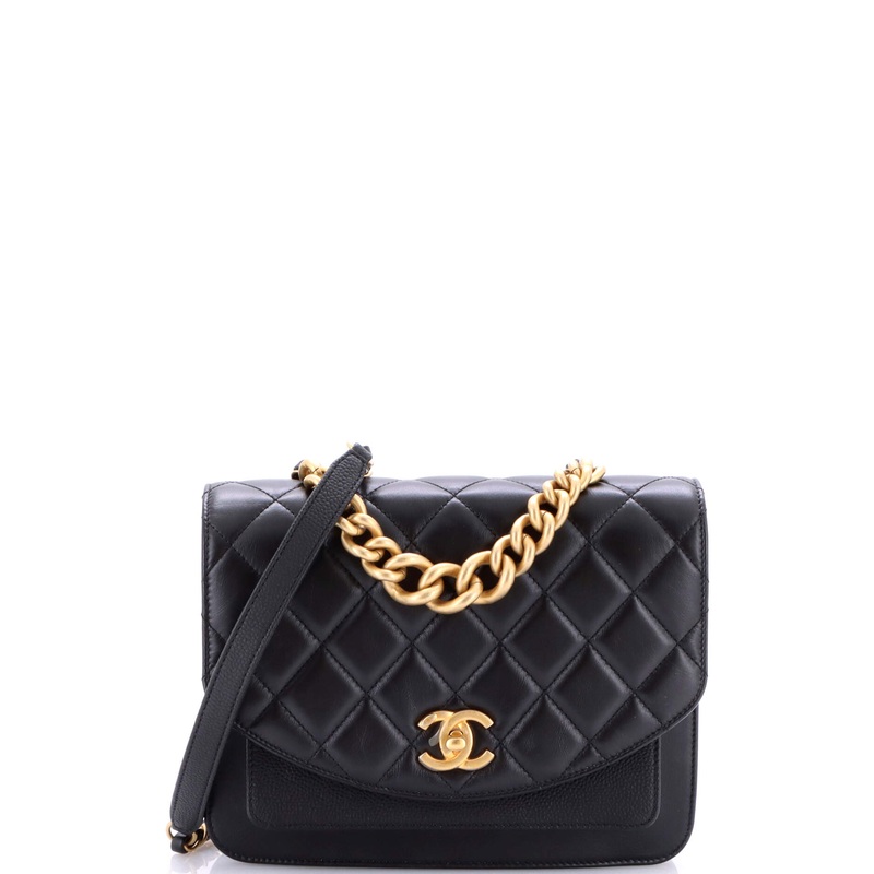 Chain Handle Flap Bag Quilted Calfskin with Caviar Small