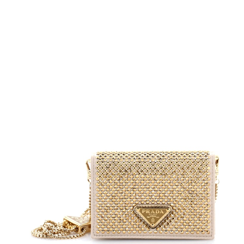 Flap Card Holder with Chain Satin with Crystals