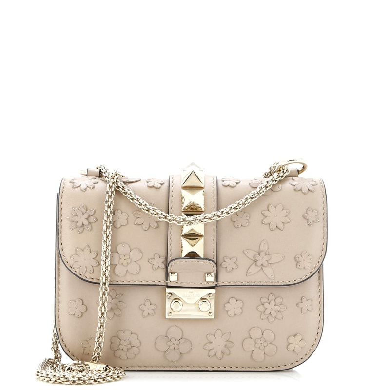 Glam Lock Shoulder Bag Embroidered Leather Small