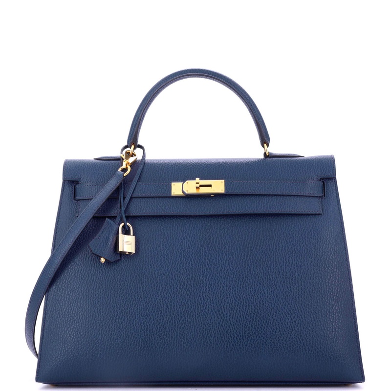 Kelly Handbag Bleu Saphir Ardennes with Gold Hardware 35