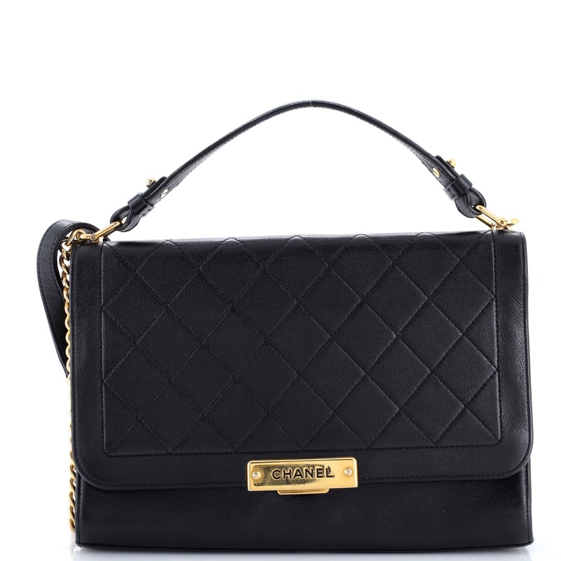 Label Click Flap Bag Quilted Calfskin Large