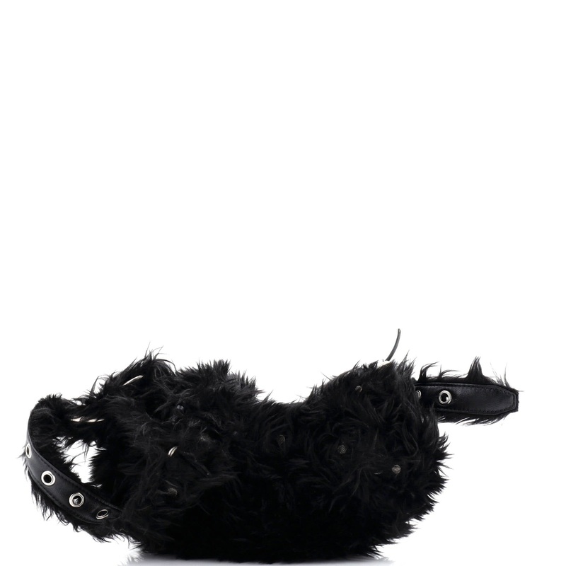 Le Cagole Giant Studs Shoulder Bag Faux Fur XS