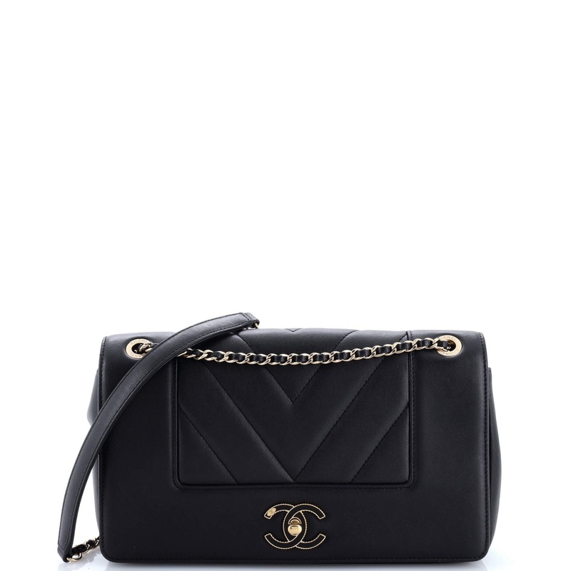 Mademoiselle Vintage Flap Bag Chevron Sheepskin Medium