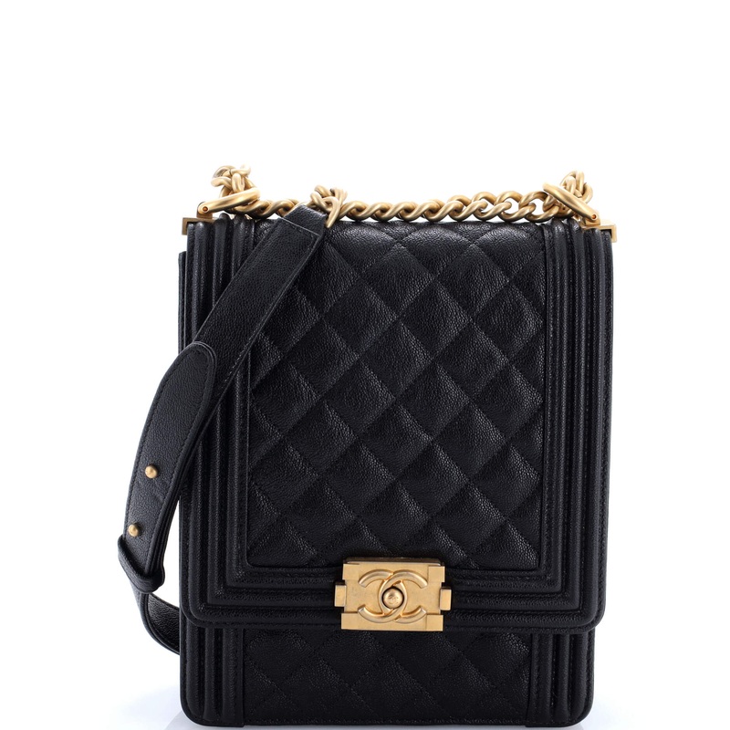 North South Boy Flap Bag Quilted Caviar Small
